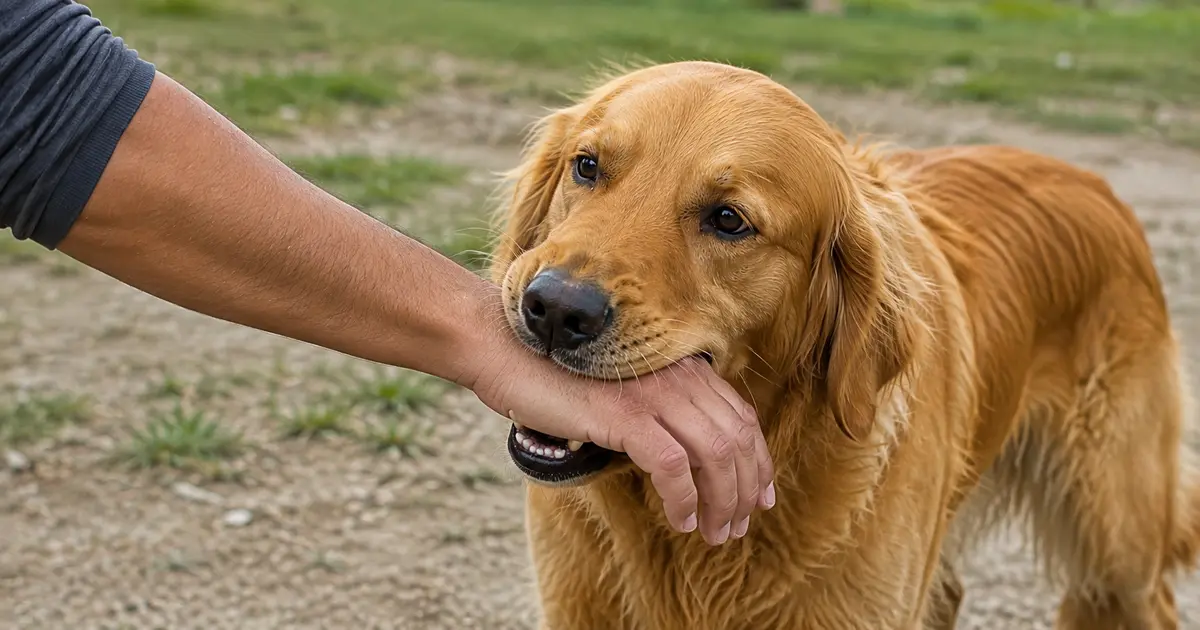 Golden Retriever Gently Mouthing a Hand