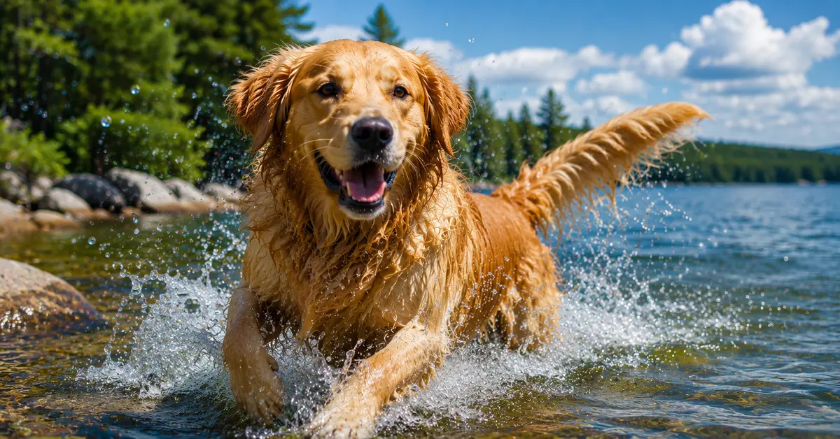 golden retriever in water