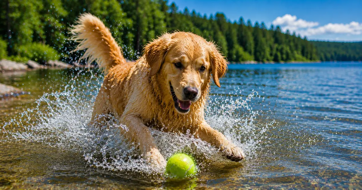 Golden Retriever Water Play