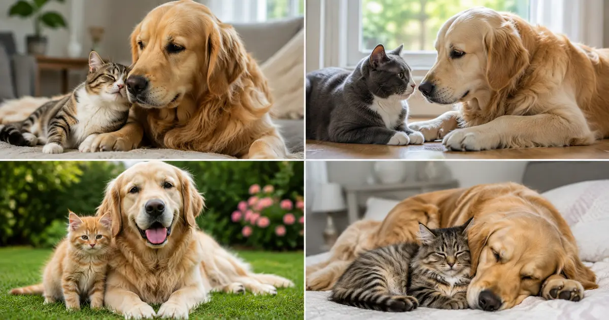 Golden Retrievers and Cats Cozy Moments
