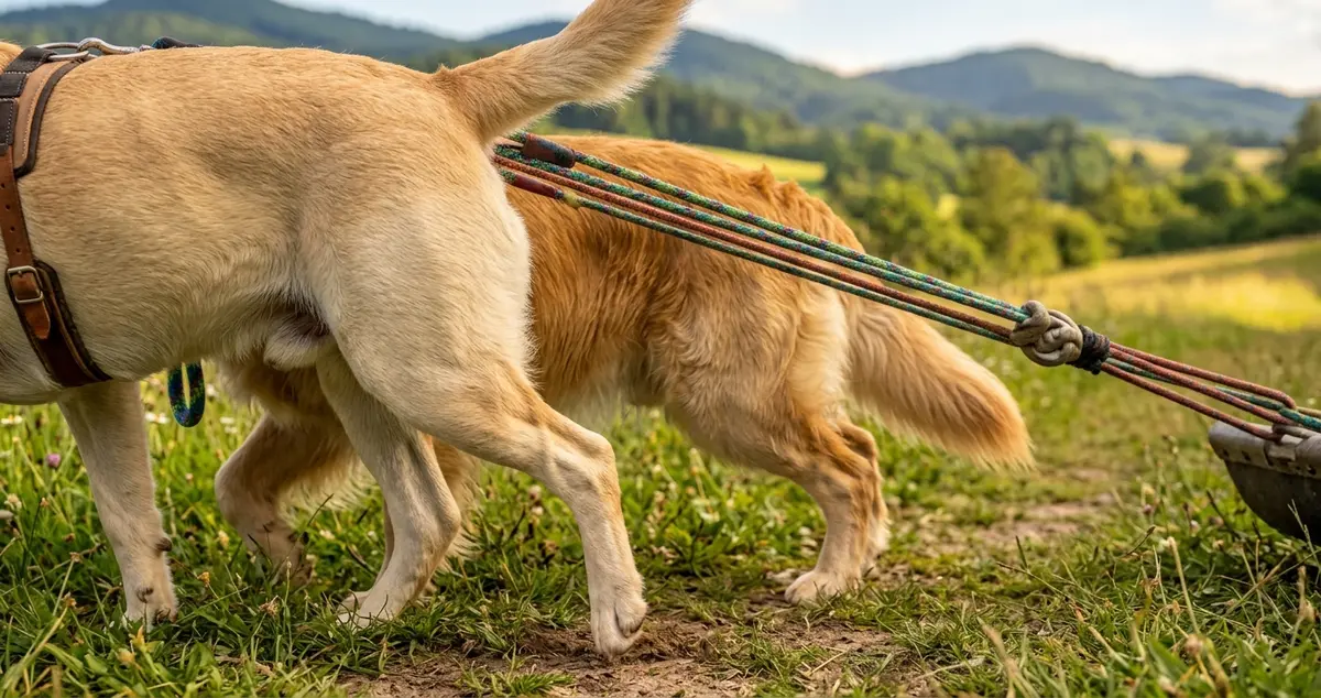 Labrador and Golden Retriever demonstrating strength