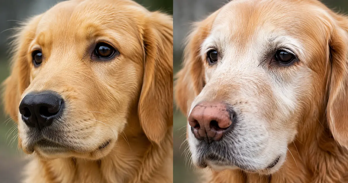 Young and Senior Golden Retriever Comparison