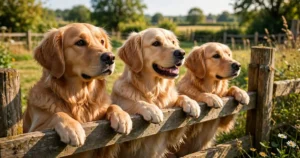 Golden Retrievers Wait at the Fence