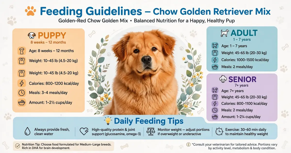 Chow Golden Retriever Mix feeding guidelines infographic