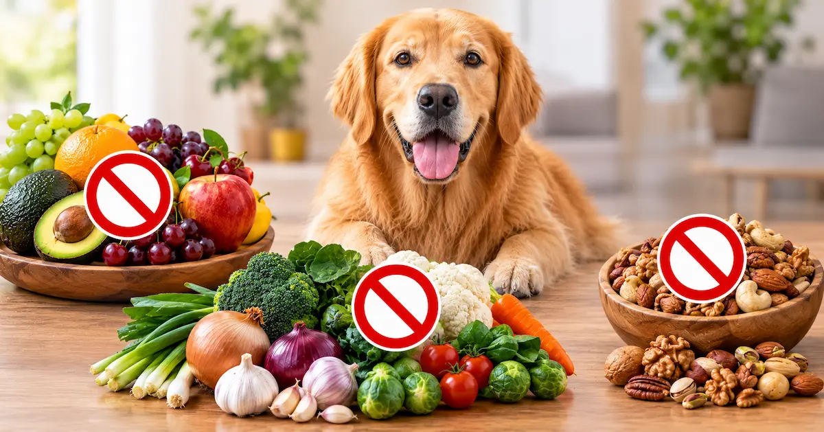 Dog and Foods Under Warning Symbols